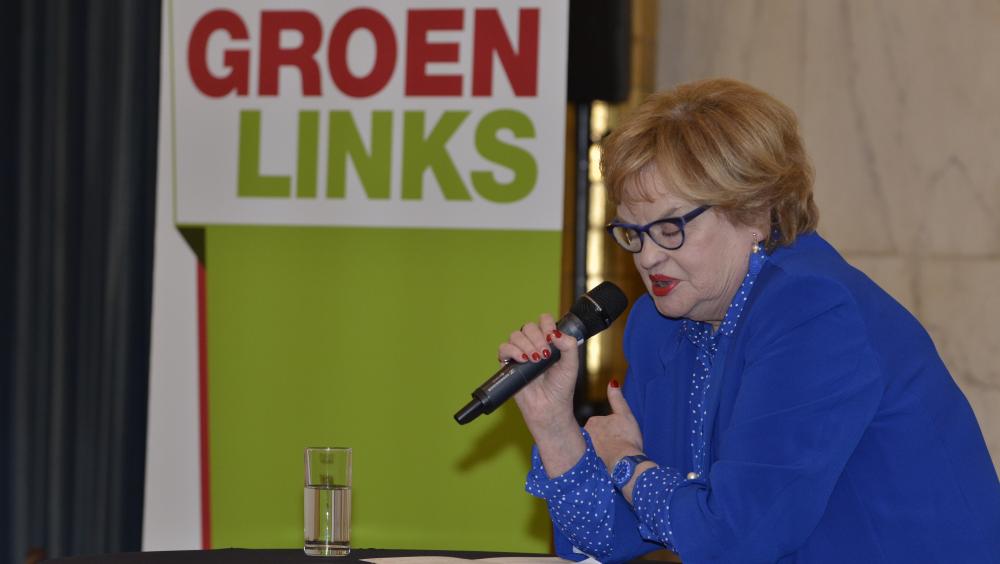 Cisca Dresselhuys opent debat politiek in balans op 8 maart 2019 bij GroenLinks Hilversum